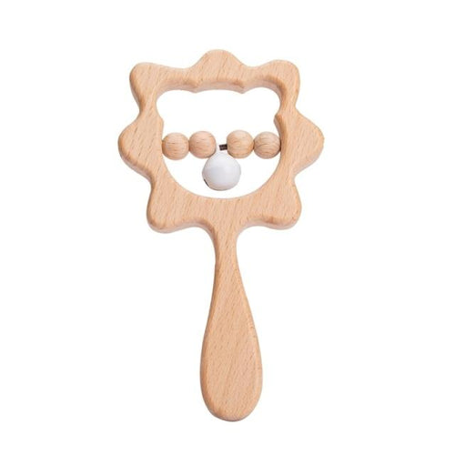Planet Gates White bell rabbit 1PC Baby Wooden Rattle Beech Animal Hand Teething Wooden Ring Makes A Sound Montessori Educational Toy Attract Attention