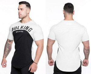 Men Summer Gyms Fitness Workout T-shirt Short Sleeve Cotton Slim T Shirt Male Casual Fashion O-Neck Print Tee Tops Clothing