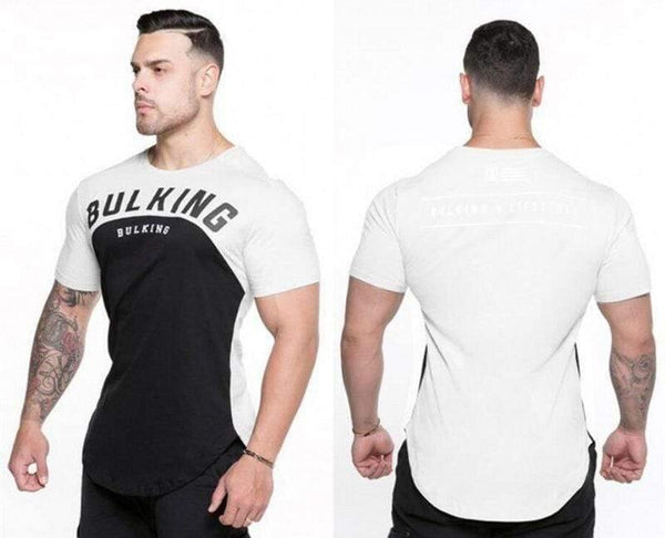 Men Summer Gyms Fitness Workout T-shirt Short Sleeve Cotton Slim T Shirt Male Casual Fashion O-Neck Print Tee Tops Clothing
