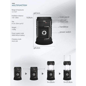 Planet Gates White / Black LED Solar Powered Collapsible Flashlights Portable Lamp LED Rechargeable Hand Lamp Hiking Camping Lantern Light Outdoor Lighting