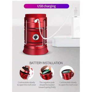 Planet Gates White / Black LED Solar Powered Collapsible Flashlights Portable Lamp LED Rechargeable Hand Lamp Hiking Camping Lantern Light Outdoor Lighting