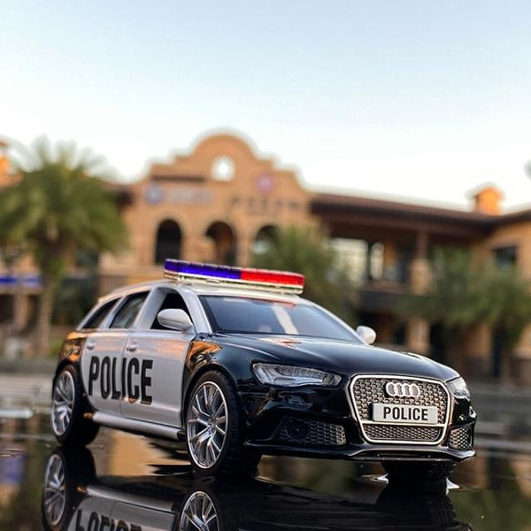 Planet Gates White black Police 1:36 Scale Audi RS6 Station wagon Diecast Alloy Metal Luxury Car Model Pull Back Car For Children Toys With Collection
