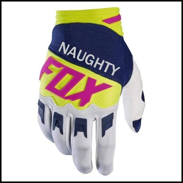 Planet Gates White Blue / L Naughty Fox MX Motocross Racing Gloves Enduro Mountain Bicycle Riding Gloves