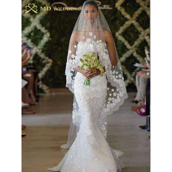 Planet Gates White Bridal Veil White/Ivory 3m Long Wedding Veil Mantilla Wedding Accessories Veu De Noiva With Lace Flowers beadwork MD3053