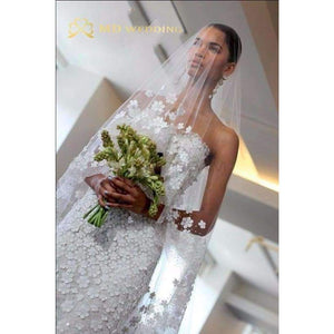 Planet Gates White Bridal Veil White/Ivory 3m Long Wedding Veil Mantilla Wedding Accessories Veu De Noiva With Lace Flowers beadwork MD3053