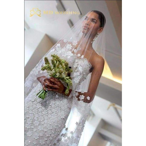 Planet Gates White Bridal Veil White/Ivory 3m Long Wedding Veil Mantilla Wedding Accessories Veu De Noiva With Lace Flowers beadwork MD3053