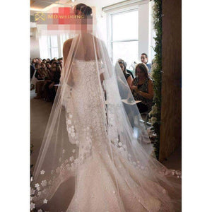 Planet Gates White Bridal Veil White/Ivory 3m Long Wedding Veil Mantilla Wedding Accessories Veu De Noiva With Lace Flowers beadwork MD3053