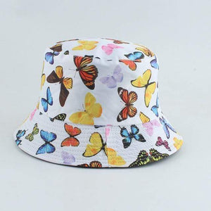 Planet Gates white butterfly Galaxy Stars Print Panama Hat Cap Reversible Bucket Hat Summer Sun Hats For Women Men Gorro