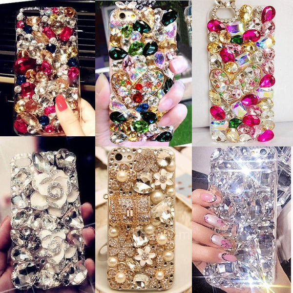 Planet Gates White Camellia Cryst / For Galaxy S9 Plus Phone Cases For iphone 7 Big Stones Beads 3D Bling Crystal Hard and Soft Back Cover for Samsung Galaxy