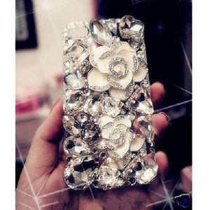 Planet Gates White Camellia Cryst / For Galaxy S9 Plus Phone Cases For iphone 7 Big Stones Beads 3D Bling Crystal Hard and Soft Back Cover for Samsung Galaxy