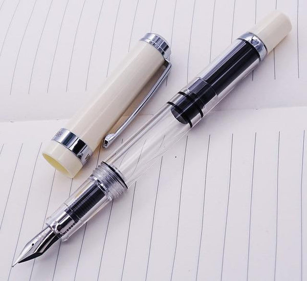 Planet Gates White Cap / EF--0.38mm Fountain Pen Transparent Piston Wing Sung Ink Pen Iridium 0.38/0.5mm Gold Silver Clip with Gift Box Office Pen