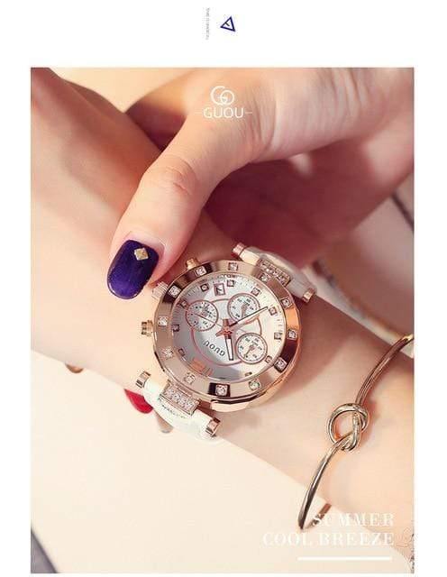 Planet Gates White / China Women's Watches  Ladies Watch Women Diamond Watches Bracelets For Women Montre Femme Auto Calendar Clock Leather Saat