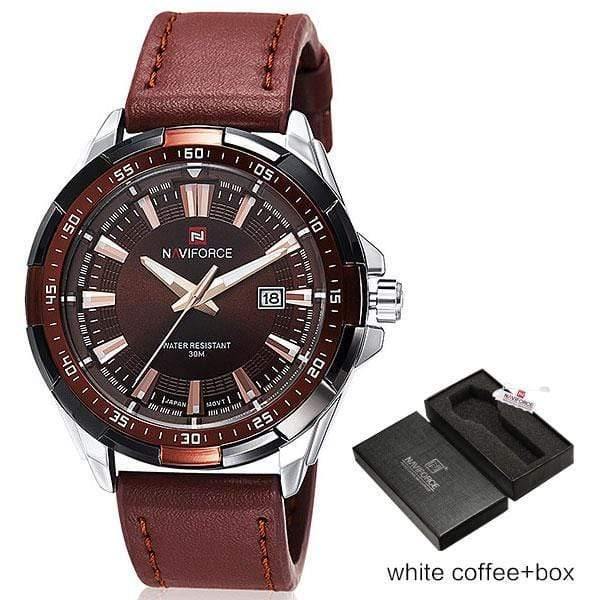 Planet Gates white coffee box Men Quartz Watches Leather Waterproof Analog Watches Mens Date Casual Clock Rome Time Relogio Masculino