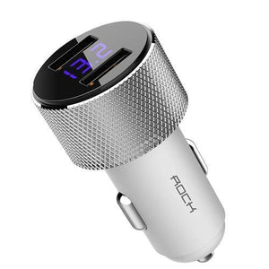 Planet Gates white color LCD Digital Display Dual USB Car-Charger, ROCK Universal 3.4A LED 2 USB Car Charger adapter for Mobile Phones for Tablet PC
