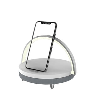 Planet Gates white color Wireless Charger Bluetooth Speaker for iPhone 13 12 11 X Wooden Table Lamp High Power Mobile Phone Stand Present Fast Charging
