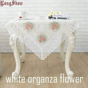 Planet Gates white colorful flowe / 130*180cm Light Coffee Pure Organza Lace Trim LOTUS Embroidered Tablecloth