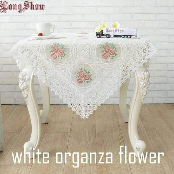 Planet Gates white colorful flowe / 130*180cm Light Coffee Pure Organza Lace Trim LOTUS Embroidered Tablecloth