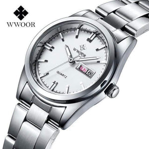 Planet Gates White Date Day Clock Female Stainless Steel Watch Ladies Fashion Casual Watch Quartz Women Watches