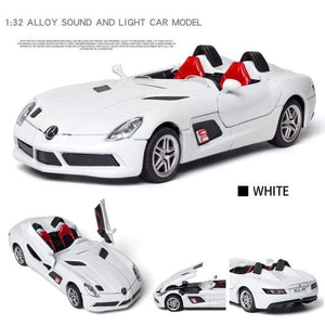 Planet Gates white Diecast 1:32 Toy Car Mercedes Benz SLR Roadster Alloy Model Miniature Metal Vehicle Collection for Children Christmas Gifts Boys
