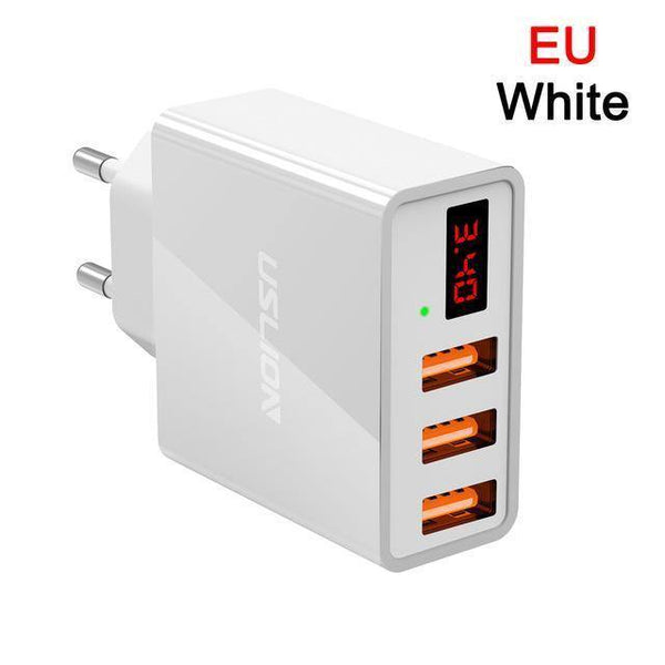 Planet Gates White Display 3 USB Charger, USLION Fast Charging Wall Charger for iPhone Samsung Xiaomi 3.4A Max Universal Mobile Phone USB Charger