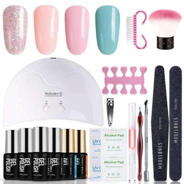 DIY Nail Art Practice Nail Gel Tools Set Nature+16W Led Lamp Nail Dryer Soak Off 3 Colors UV Gel Base Top Coat In Set - Planet Gates