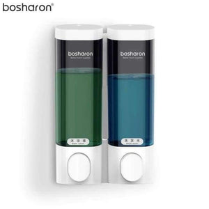 Planet Gates White Double Liquid Soap Dispenser Wall Mounted 300ml Plastic Shampoo Shower Gel Dispensers Hand Sanitizer Home Kitchen Bathroom Accessories