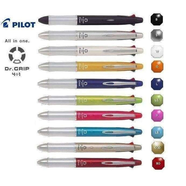 Planet Gates White Dr.Grip 4+1 (4 Ballpoint pen 0.7mm Black, Blue, Green, Red + 1 Mechanical Pencil 0.5mm) BKHDF-1SR Writing Supplies