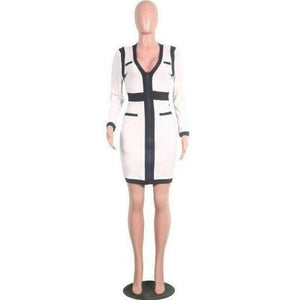 Planet Gates white dress / S Deep V Zipper Patchwork Mini Dress Vestido Autumn Long-Sleeved High Waist Pencil Dresses 2018 New Winter Bandage Dress