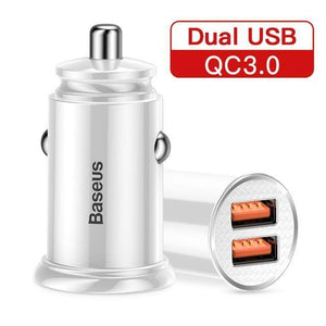 Planet Gates White Dual USB Baseus 30W Quick Charge 4.0 3.0 Car Charger For Samsung Huawei Supercharge SCP USB Type C PD 3.0 Fast Charging Car Phone Charger