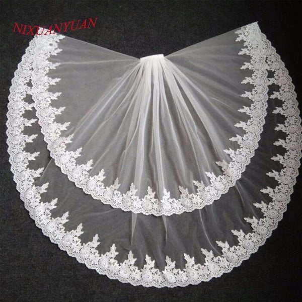 Planet Gates White Elegant Bridal Veils Lace Edge Two Layer Wedding Veil Tulle Ivory White 2017 veu de noiva Bridal Accessories With Comb Real
