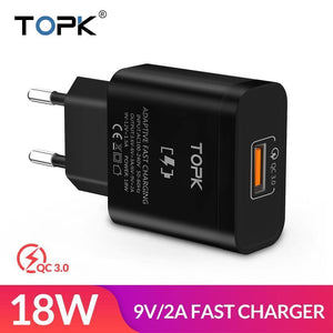 Planet Gates White EU Charger TOPK 18W Quick Charge 3.0 Fast Mobile Phone Charger EU Plug Wall USB Charger Adapter for Samsung Galaxy S8/S8+ Xiaomi Huawei
