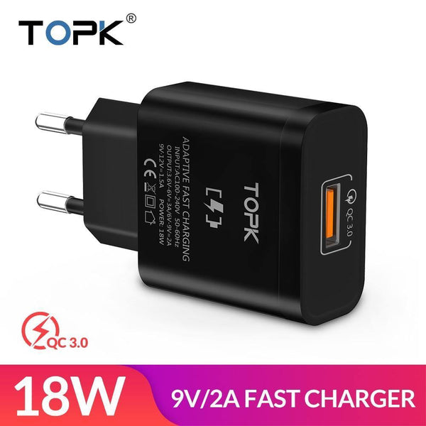 Planet Gates White EU Charger TOPK 18W Quick Charge 3.0 Fast Mobile Phone Charger EU Plug Wall USB Charger Adapter for Samsung Galaxy S8/S8+ Xiaomi Huawei