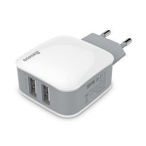 Planet Gates White / EU Plug Baseus Universal Phone USB Charger Dual Ports Travel Wall Charger Adapter 2.4A EU US Plug Mobile Phone Charger For iPhone Tablet