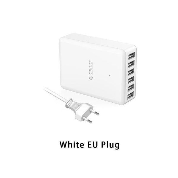 Planet Gates White EU Plug Universal USB Charger 6 Ports Smart Charger 5V2.4A Max Output 50W/10A Mobile Phone Desktop Charger for iPhone Nexus Xiaomi