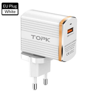 Planet Gates White / EU TOPK 18W Quick Charge 3.0 USB Charger 1-Port Travel Wall Mobile Phone Charger for Samsung Xiaomi Huawei Adapter EU US Plug