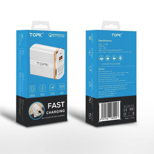 Planet Gates White / EU TOPK 18W Quick Charge 3.0 USB Charger 1-Port Travel Wall Mobile Phone Charger for Samsung Xiaomi Huawei Adapter EU US Plug