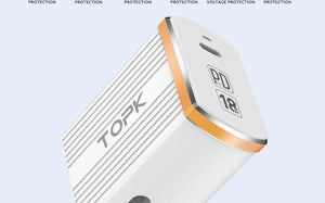 Planet Gates White / EU TOPK 18W Type C PD Fast Charging USB Charger for Samsung Galaxy S9 S8 Plus EU/UK Plug Phone Quick Charger