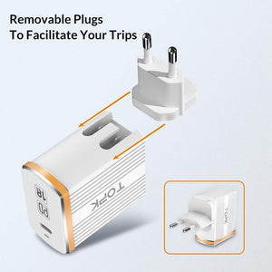 Planet Gates White / EU TOPK 18W Type C PD Fast Charging USB Charger for Samsung Galaxy S9 S8 Plus EU/UK Plug Phone Quick Charger