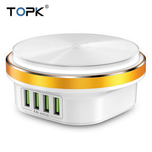Planet Gates White / EU TOPK 22W Auto-ID 4 Port USB Charger Dimmable Smart LED Desk Lamp Desktop Charging For iPhone Samsung Xiaomi Mobile Phone Charger