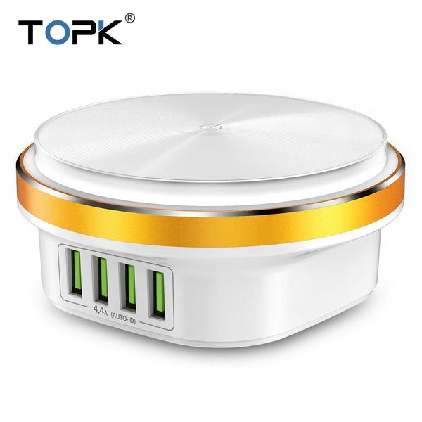Planet Gates White / EU TOPK 22W Auto-ID 4 Port USB Charger Dimmable Smart LED Desk Lamp Desktop Charging For iPhone Samsung Xiaomi Mobile Phone Charger