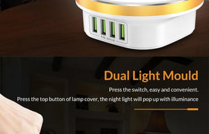 Planet Gates White / EU TOPK 22W Auto-ID 4 Port USB Charger Dimmable Smart LED Desk Lamp Desktop Charging For iPhone Samsung Xiaomi Mobile Phone Charger