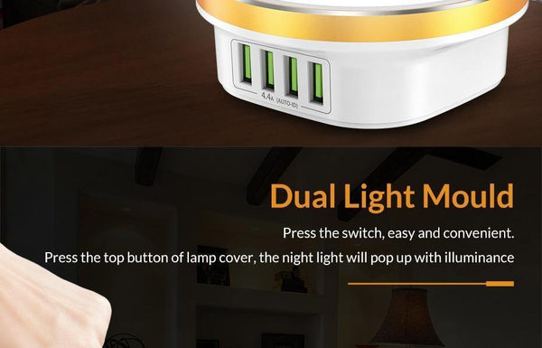Planet Gates White / EU TOPK 22W Auto-ID 4 Port USB Charger Dimmable Smart LED Desk Lamp Desktop Charging For iPhone Samsung Xiaomi Mobile Phone Charger