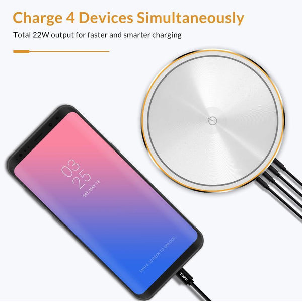 Planet Gates White / EU TOPK 22W Auto-ID 4 Port USB Charger Dimmable Smart LED Desk Lamp Desktop Charging For iPhone Samsung Xiaomi Mobile Phone Charger