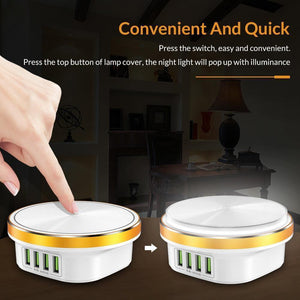 Planet Gates White / EU TOPK 22W Auto-ID 4 Port USB Charger Dimmable Smart LED Desk Lamp Desktop Charging For iPhone Samsung Xiaomi Mobile Phone Charger