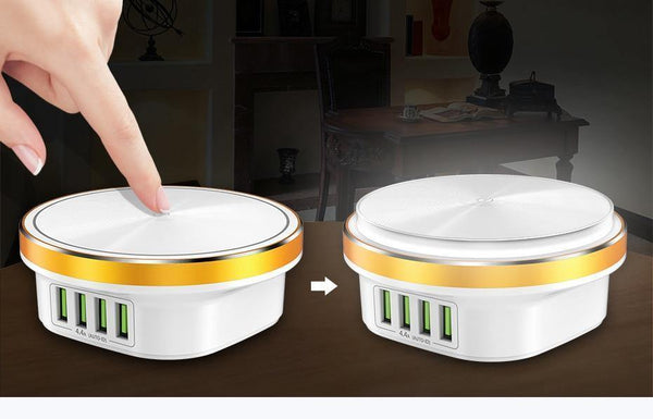 Planet Gates White / EU TOPK 22W Auto-ID 4 Port USB Charger Dimmable Smart LED Desk Lamp Desktop Charging For iPhone Samsung Xiaomi Mobile Phone Charger