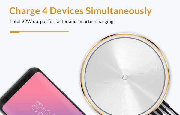 Planet Gates White / EU TOPK 22W Auto-ID 4 Port USB Charger Dimmable Smart LED Desk Lamp Desktop Charging For iPhone Samsung Xiaomi Mobile Phone Charger