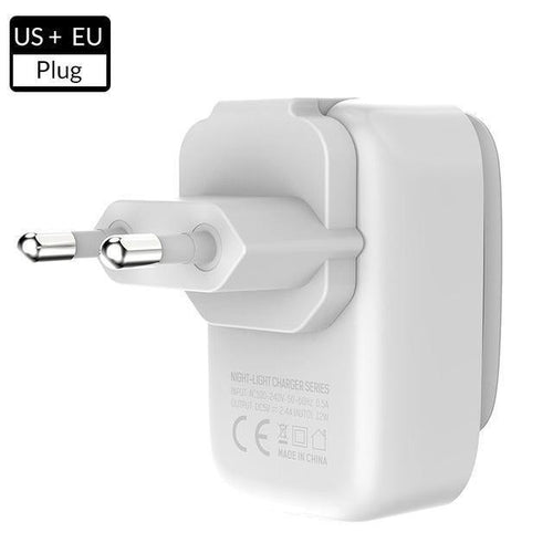 Planet Gates White / EU TOPK 5V 3.4A(Max) 3-Port LED Lamp USB Charger Adapter 2-IN-1 Travel Wall EU&US Auto-ID Mobile Phone Charger for iPhone Samsung