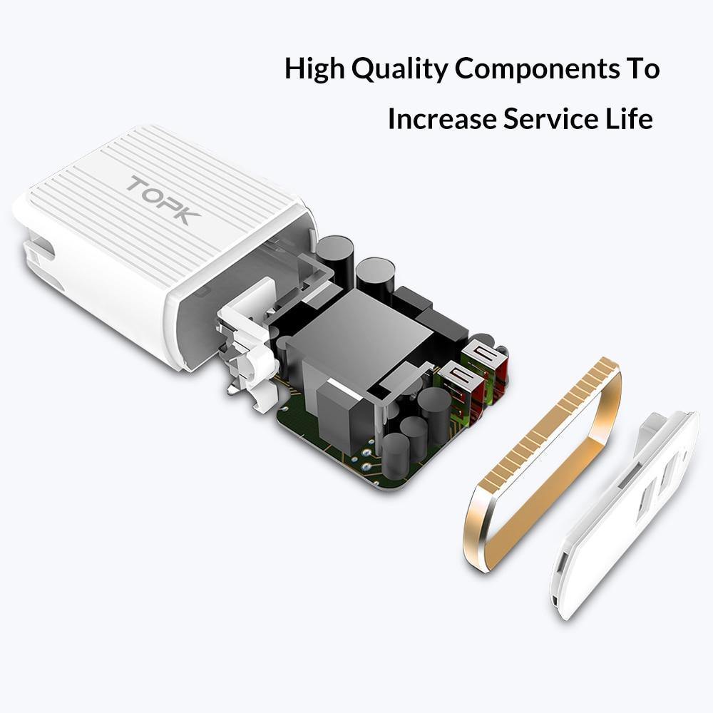 Planet Gates TOPK Mobile Phone Charger 30W USB Charger For iPhone Samsung Xiaomi Huawei Quick Charge 3.0 Fast Charger Dual USB Travel Adapter