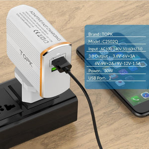 Planet Gates White / EU TOPK Mobile Phone Charger 30W USB Charger For iPhone Samsung Xiaomi Huawei Quick Charge 3.0 Fast Charger Dual USB Travel Adapter