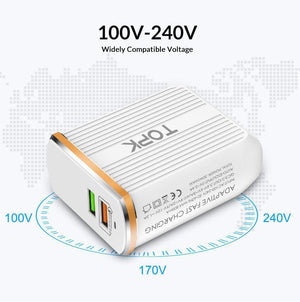 Planet Gates White / EU TOPK Mobile Phone Charger 30W USB Charger For iPhone Samsung Xiaomi Huawei Quick Charge 3.0 Fast Charger Dual USB Travel Adapter